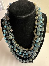 Vntg Necklace 4 Strand Aqua Blue &amp; Clear  Beads Costume - £22.08 GBP