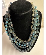 Vntg Necklace 4 Strand Aqua Blue &amp; Clear  Beads Costume - £22.05 GBP