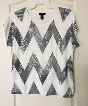 Alfani White Top with Charcoal Chevron Sequins - Size XS Oversize Like M - £18.61 GBP