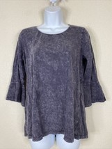 Style &amp; Co Womens Size S Bluish Gray Vintage Dye Knit Blouse 3/4 Bell Sleeve - £4.98 GBP