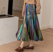 Rainbow Long Pleated Skirt Womens Pleated Skirt Outfit High Waisted image 6