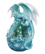 Winter Snow Dragon Resting On Frozen Snow Geode Egg With LED Crystals Fi... - $53.43 CAD