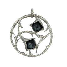 Dazzling 3.33 Carat Diamond and Labradorite Pendant 18K White Gold - £10,218.69 GBP