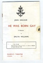 Sir John Gielgud in He Was Born Gay London Theatre Program 1937 Emlyn Williams  - £47.58 GBP