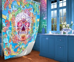 Psychedelic Skull Shower Curtain, Abstract Creepy Cute Decor - £55.45 GBP