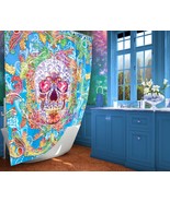 Psychedelic Skull Shower Curtain, Abstract Creepy Cute Decor - £56.10 GBP