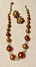 1960&#39;s MOD Bronze Brown Bead Faceted Glass AB Necklace and Earrings - £14.52 GBP