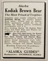 1930 Print Ad Kodiak Alaska Kodiak Brown Bear Trophy Hunt &quot;Alaska Guides&quot; - £7.71 GBP