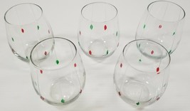 I) Set of 5 Glass Paint Accent Tumblers Red Green Christmas Holiday Barware 4.5&quot; - £11.85 GBP