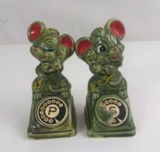 Vintage Kitsch Green Mice On Rotary Phones 4.5&quot; Salt &amp; Pepper Shakers Japan - $371.47 MXN