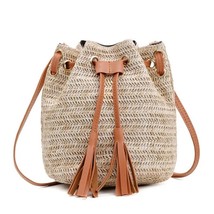 Drawstring Women&#39;s Straw Bucket Bag Summer Woven  Bags Shopping Purse Beach Hand - £91.85 GBP