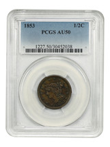 1853 1/2C Pcgs AU50 - £140.17 GBP