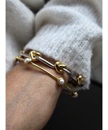Heart Knotted Two tone Waterproof Cuff Bracelet 18K Gold Stainless Steel - $38.00