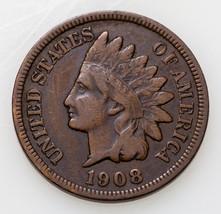 Cent Indien 1C 1908-S En Bon État, Couleur Marron, &quot;LIBERTÉ&quot; Est Complète - $124.73