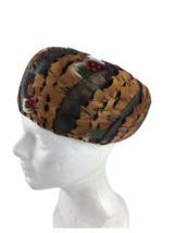 Vintage 1960s Evelyn Varon Women&#39;s Feather Trimmed Pillbox Hat Multi-Color - £61.91 GBP