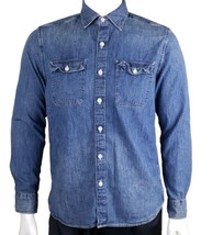 AEO Denim Shirt Mens M Reg Distressed 100% Cotton Western Blue Long Sleeve - £11.69 GBP