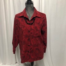 Sag Harbor Shirt Womens 8 Petite Red Black Paisley Button Up Top - £11.72 GBP