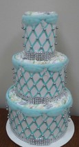 Robins Egg Blue and Silver 3 Tier Diaper Cake Centerpiece Gift - £47.80 GBP