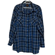 Plains Western Wear Big Man Blue Black Long Sleeve Pearl Snaps Shirt Size 3X - £14.44 GBP