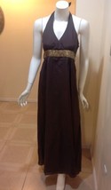 HEIDI KLEIN Brown100% Silk Beaded Neck Sleeveless Maxi Dress Sz 2 - £82.38 GBP