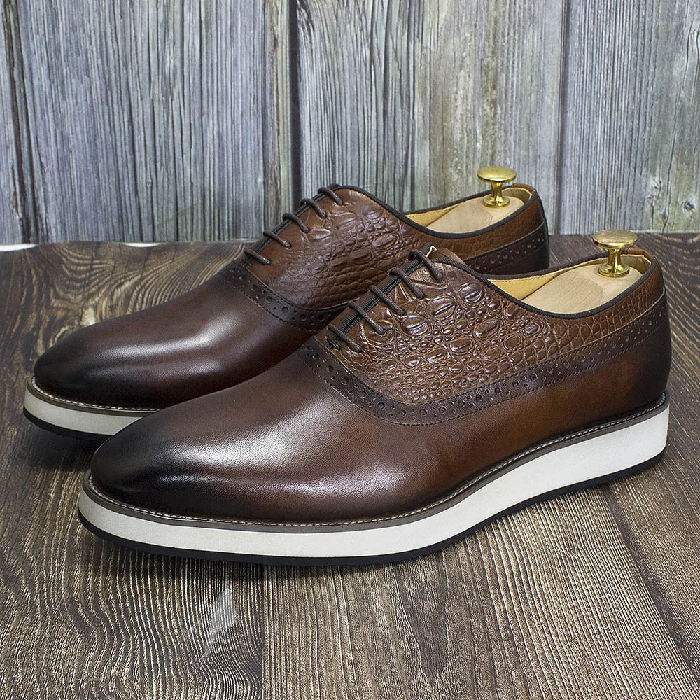 Casual Shoes for Men Classic Cow Leather Men&#39;s Oxfords Lace-Up Sneakers ... - $143.93