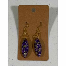 Handmade epoxy resin pointed oval shape earrings - purple gold chunky glitter - £4.35 GBP