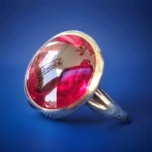 Vintage Deco Ruby Solid 14k Rose Gold Bezel Set Statement Engagement Rin... - €1.389,70 EUR