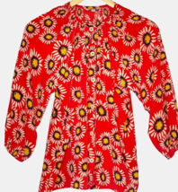 Tucker Womens Classic Blouse Size P Red Daisy Print Button Up Top 3/4 Sleeve Sm - £21.21 GBP