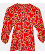 Tucker Womens Classic Blouse Size P Red Daisy Print Button Up Top 3/4 Sl... - £20.91 GBP