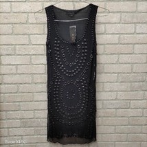 BCBG Maxazria Classic Black Beaded Sheer Slip Club Dress Sleeveless Ruffle M NWT - £31.01 GBP