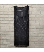 BCBG Maxazria Classic Black Beaded Sheer Slip Club Dress Sleeveless Ruffle M NWT - £31.06 GBP