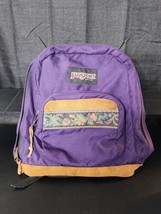 Vtg Jansport Leather Suede Backpack USA Purple Floral Embroidered Daypac... - $79.99