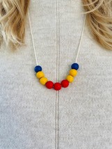 Shiny Multicolored Polymer Clay Necklace with Red Beads, Polymer Clay Gold Beade - £11.98 GBP