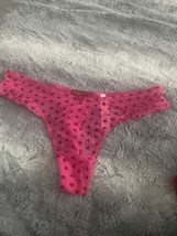 Victoria’s Secret Fun &amp; Flirty mesh heart pink red thong panty Medium Lace Trim - £15.53 GBP