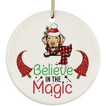 Believe In Magic Christmas Chesapeake Bay Retriever Dog Circle Ornament Gift Pin - £15.78 GBP