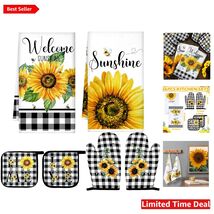 Durable Sunflower Oven Mitts &amp; Towels Set: 6 Farmhouse Kitchen Essentials - $34.60