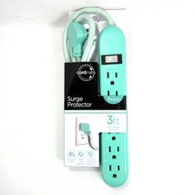 6 Outlet Grounded Surge Protector Power Strip Cord Low Profile Plug Green 3 feet - £15.94 GBP