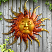 Metal Sun Wall Art Decor-17.3 Inches Rustic Retro Metal Sun Hanging Decoration f - £19.00 GBP