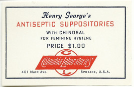 Vintage Label Antiseptic Suppositories Drug Store Columbia Laboratories Spokane - £20.79 GBP