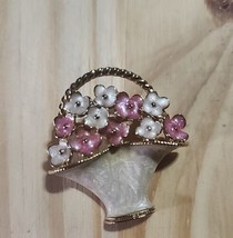 Brooch white Pink Flowers gold Enamel Rhinestone Brooch - £12.86 GBP