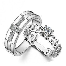 Gravure 925 Argent Sterling Zircon Cubique Couple Bague Fiançailles Mariage - $53.25