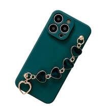 Anymob iPhone Phone Case Navy Green Heart Chain Hand Strap Apple Back Mobile  - $24.20