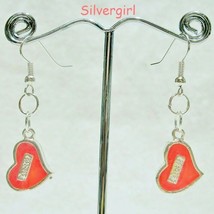 Bright Silver Coated Dangle Earrings Orange Heart - £9.59 GBP