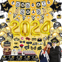 Graduation Decorations Class of 2024, 145 Pack Black Gold Graduation Decor Party - £17.14 GBP