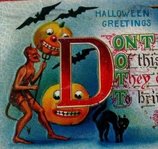 Halloween Postcard Devil Bats Gothic Black Cat Rat HIR 142 Original Malden Ma - £84.53 GBP