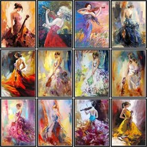 Paint By Numbers Kit Violin Girl Drawing Handpainted DIY Oil Painting On... - £11.48 GBP