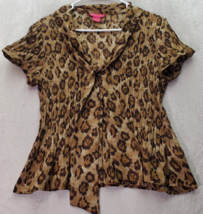 Sunny Leigh Blouse Womens Petite M Multi Leopard Print V Neck Button Drawstring - £14.44 GBP
