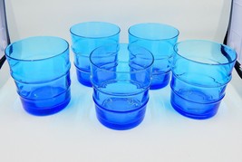 Hand Blown Royal Blue Bamboo Ribbed Juice Glasses Set of 6 - £19.97 GBP