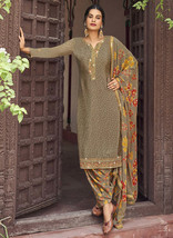 Beautiful Olive Green Multi Embroidered Traditional Punjabi Style Suit1173 - £36.72 GBP