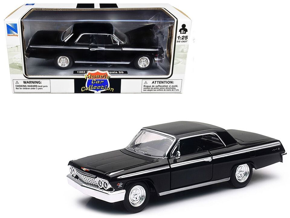Primary image for 1962 Chevrolet Impala SS Black 1/25 Diecast Model Car by New Ray
